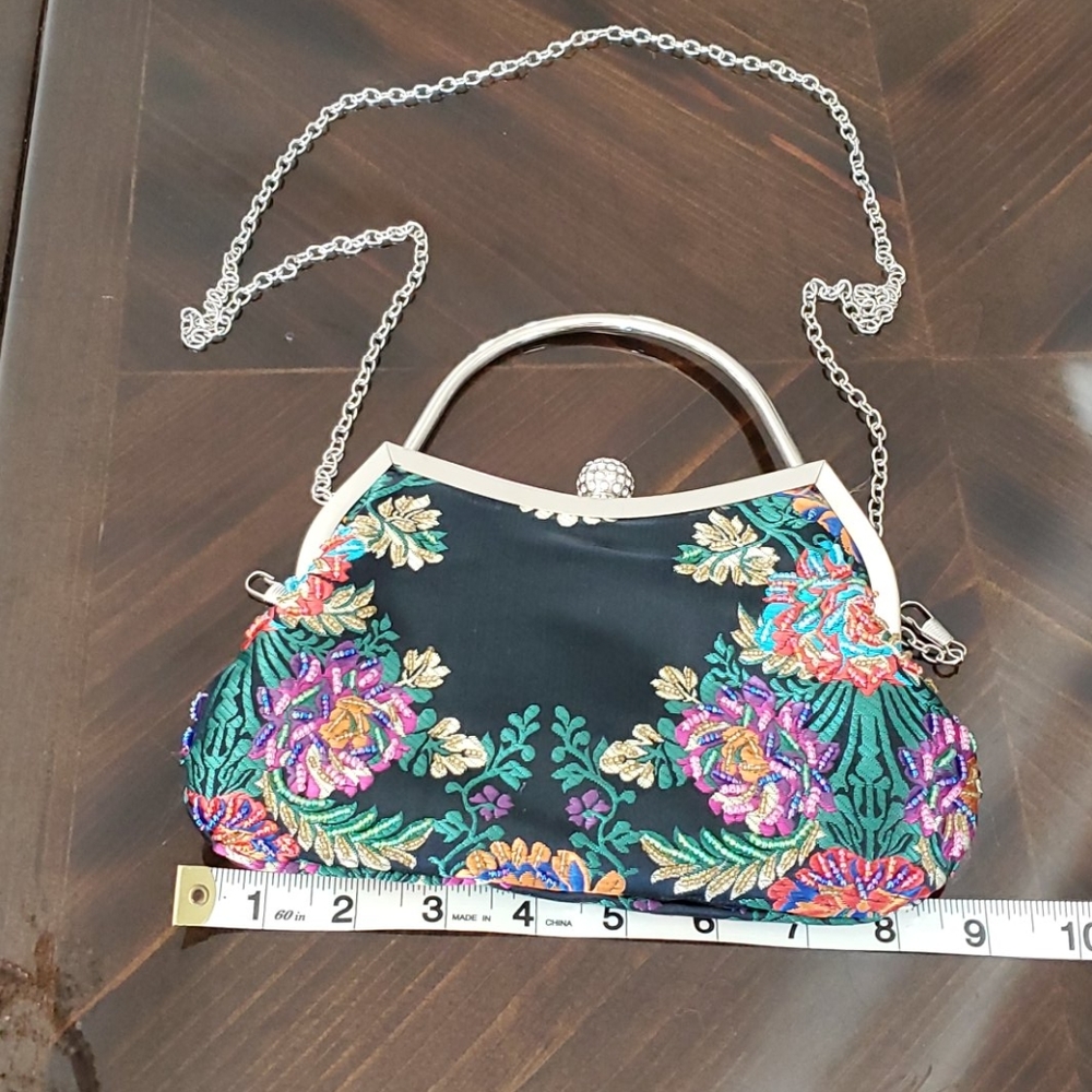 Silk Evening Bag with Rhinestone Kiss Lock